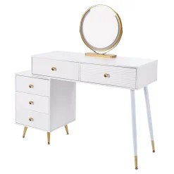 Coiffeuse 100 cm avec miroir LED tactile et caisson modulable, plateau spacieux et finitions blanches