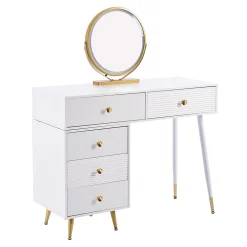 Coiffeuse 100 cm avec miroir LED tactile et caisson modulable, plateau spacieux et finitions blanches