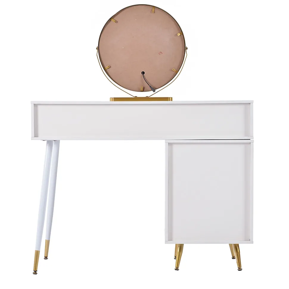Coiffeuse 100 cm avec miroir LED tactile et caisson modulable, plateau spacieux et finitions blanches
