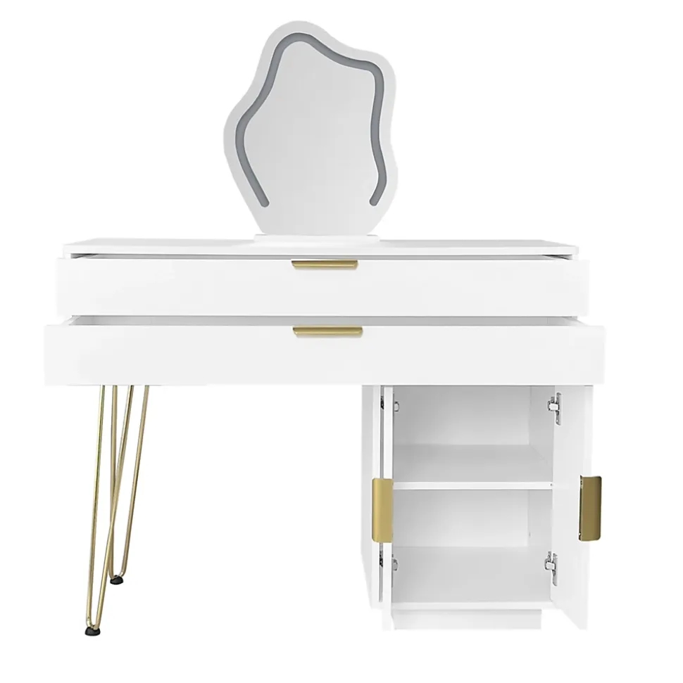 Coiffeuse 100 cm blanche avec miroir LED 3 modes, tiroirs spacieux et caisson coulissant, style moderne