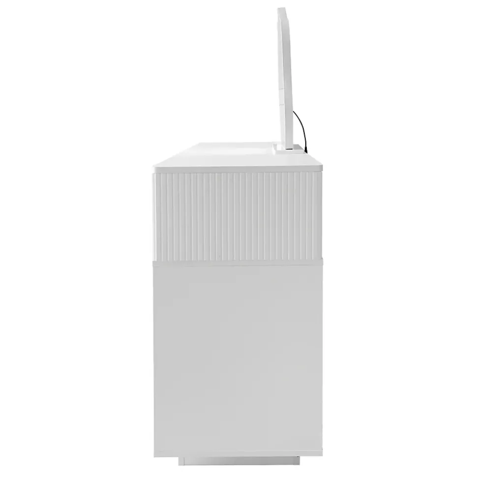 Coiffeuse 100 cm blanche avec miroir LED 3 modes, tiroirs spacieux et caisson coulissant, style moderne