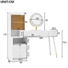 Coiffeuse 100 cm miroir LED tricolore, 4 tiroirs et vitrine lumineuse contrôlable, finition blanche