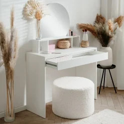 Coiffeuse 1 miroir arrondi, 3 niches supérieures et 1 grand tiroir L100cm - IMAGE