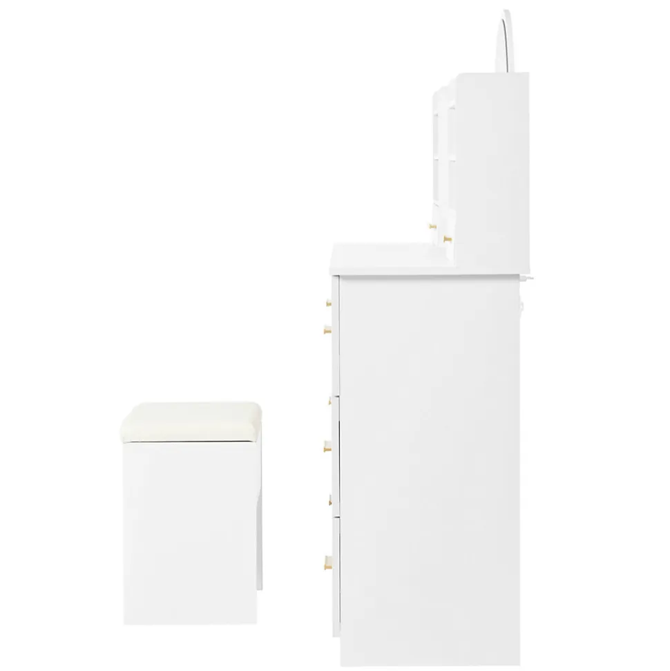 Coiffeuse - Table de Maquillage avec Miroir et Éclairage LED, 9 Tiroirs, Spanplatte pour Salon Chambre - 120x40x135 cm, Blanc