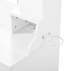 Coiffeuse - Table de Maquillage avec Éclairage LED, Prises et Miroir, 6 Tiroirs, 4 Portes, MDF - 105x40x152 cm, Blanc