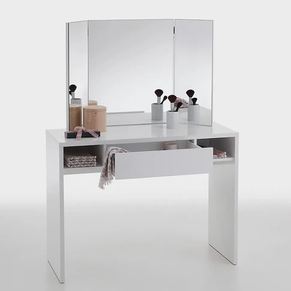 Coiffeuse 1 Tiroir 2 Niches avec Miroir - Schminki
