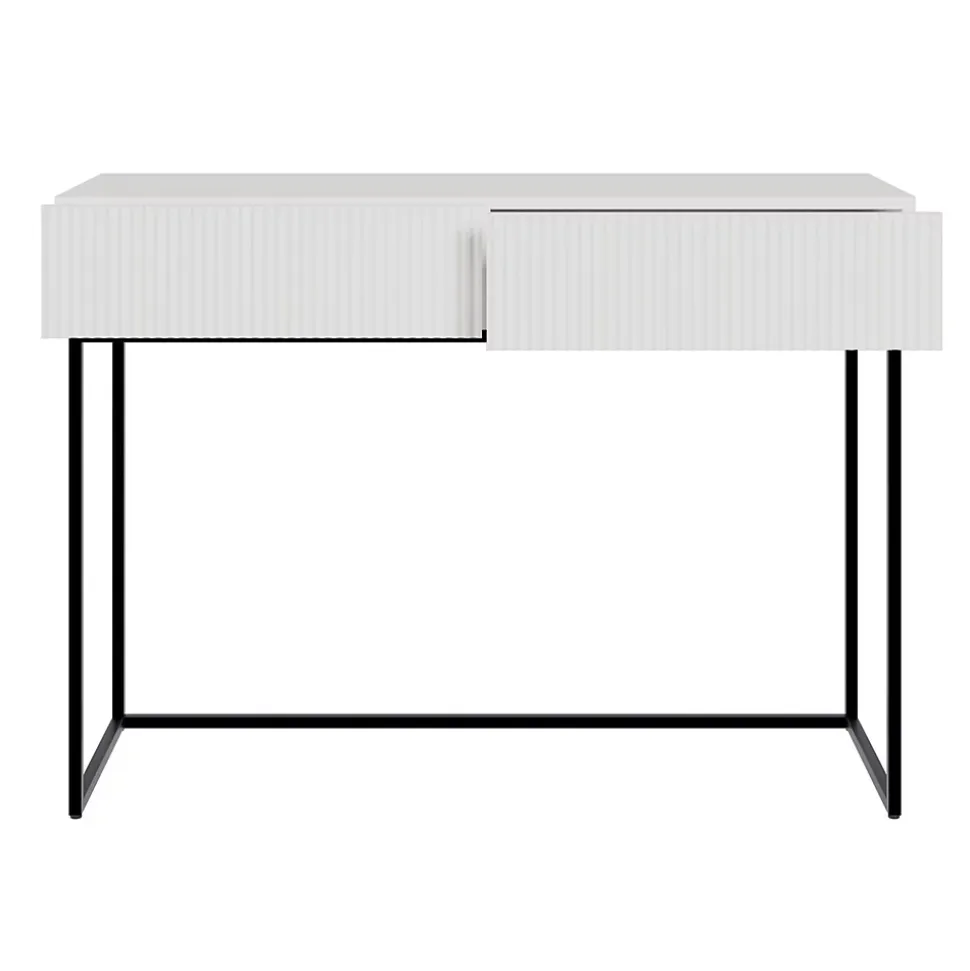 Coiffeuse 2 tiroirs blanche pieds noirs 110 cm VELDIO
