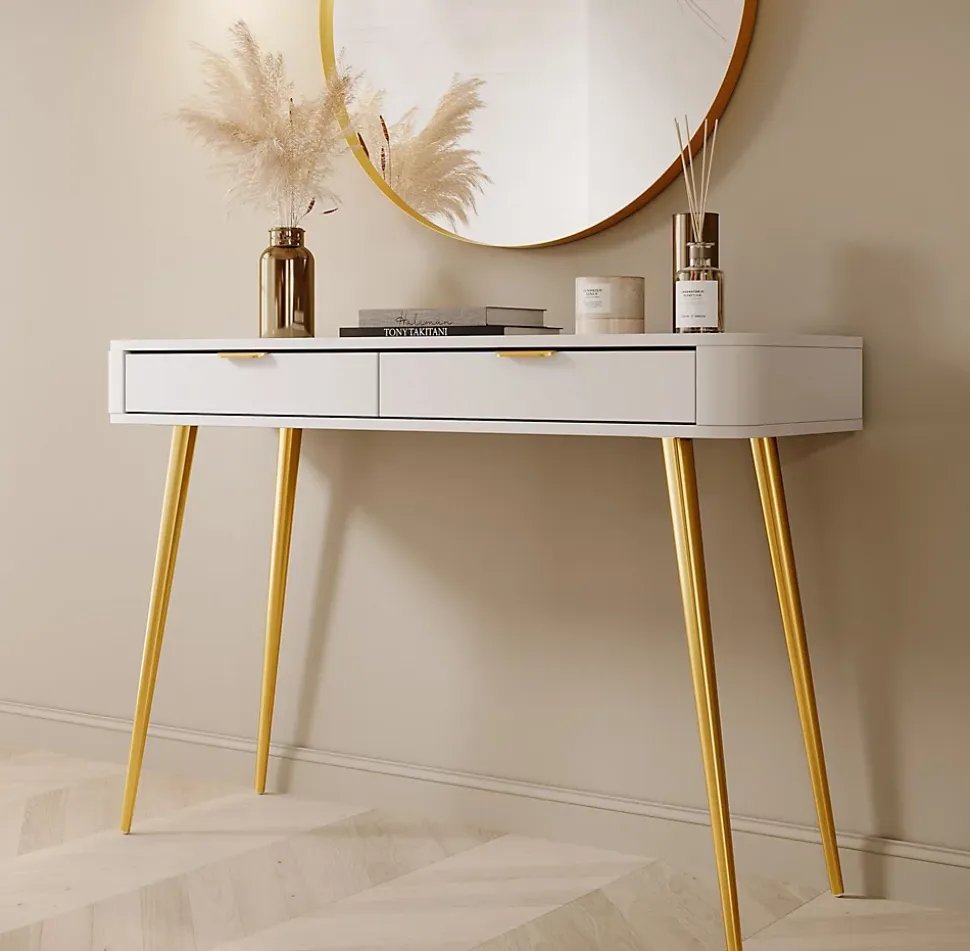 Coiffeuse 2 tiroirs blanche 112 cm OVAL
