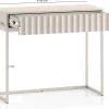 Coiffeuse 2 tiroirs façades cannelées beige clair 91 cm DERRIVA