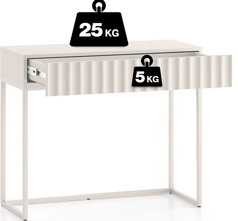 Coiffeuse 2 tiroirs façades cannelées beige clair 91 cm DERRIVA