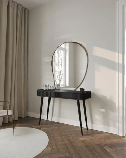 Coiffeuse 2 tiroirs façades cannelées noire 113 cm OVARLO