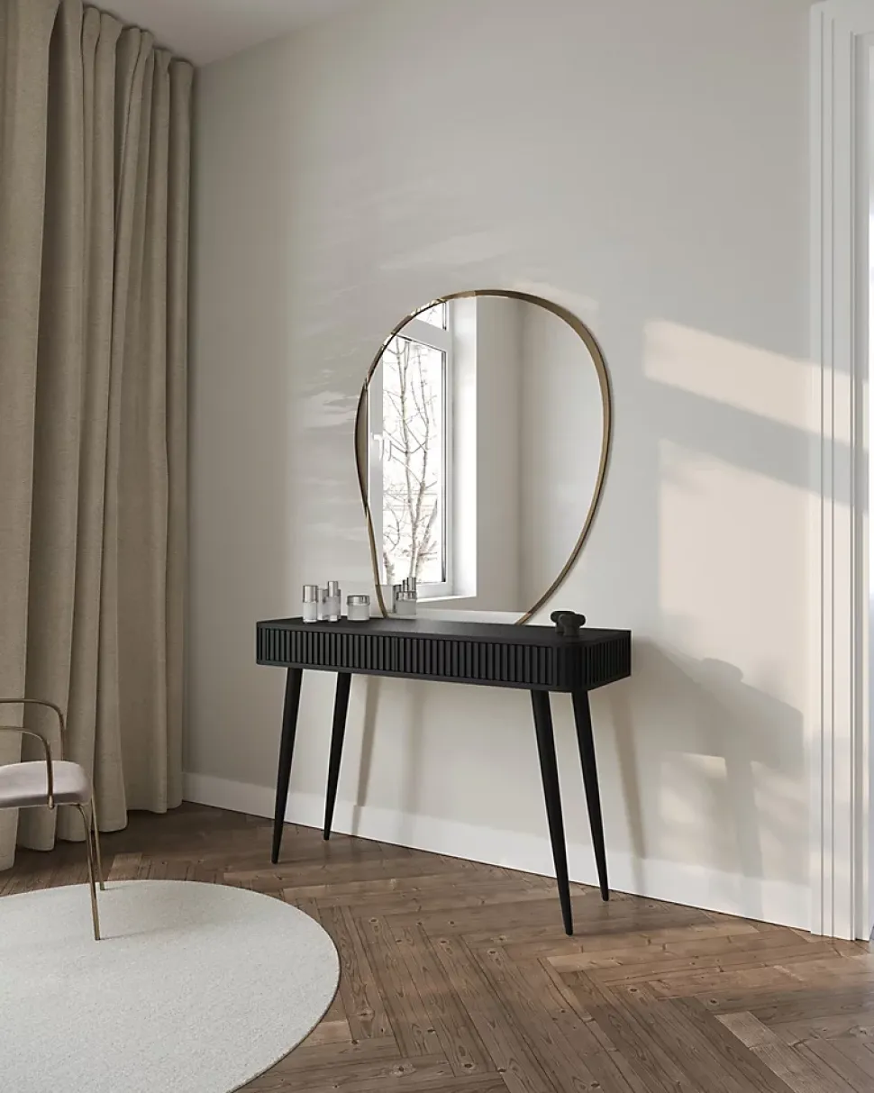 Coiffeuse 2 tiroirs façades cannelées noire 113 cm OVARLO