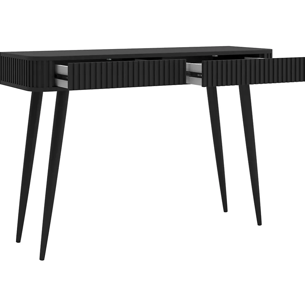 Coiffeuse 2 tiroirs façades cannelées noire 113 cm OVARLO