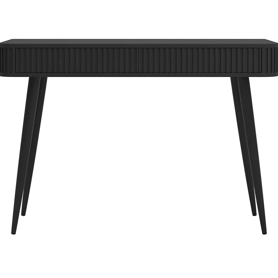 Coiffeuse 2 tiroirs façades cannelées noire 113 cm OVARLO