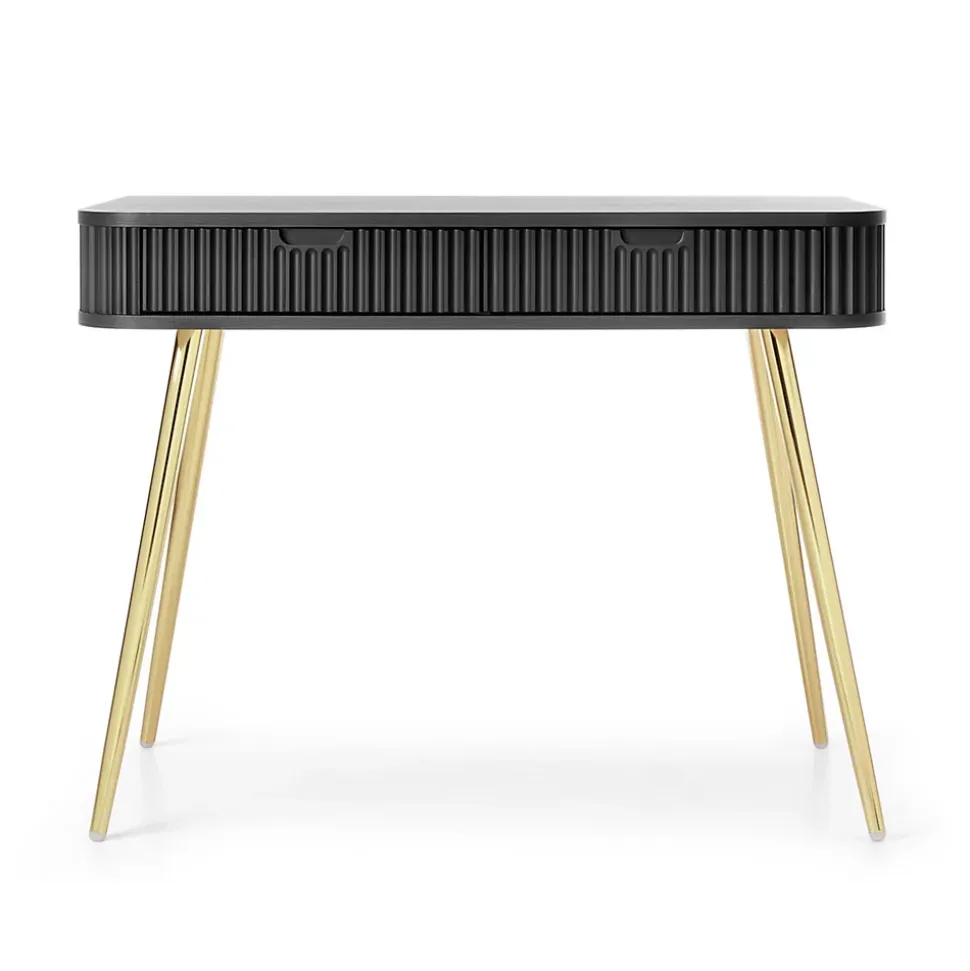 Coiffeuse 2 tiroirs façades laminées noire pieds noirs 110 cm ZOVA
