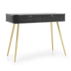 Coiffeuse 2 tiroirs façades laminées noire pieds noirs 110 cm ZOVA