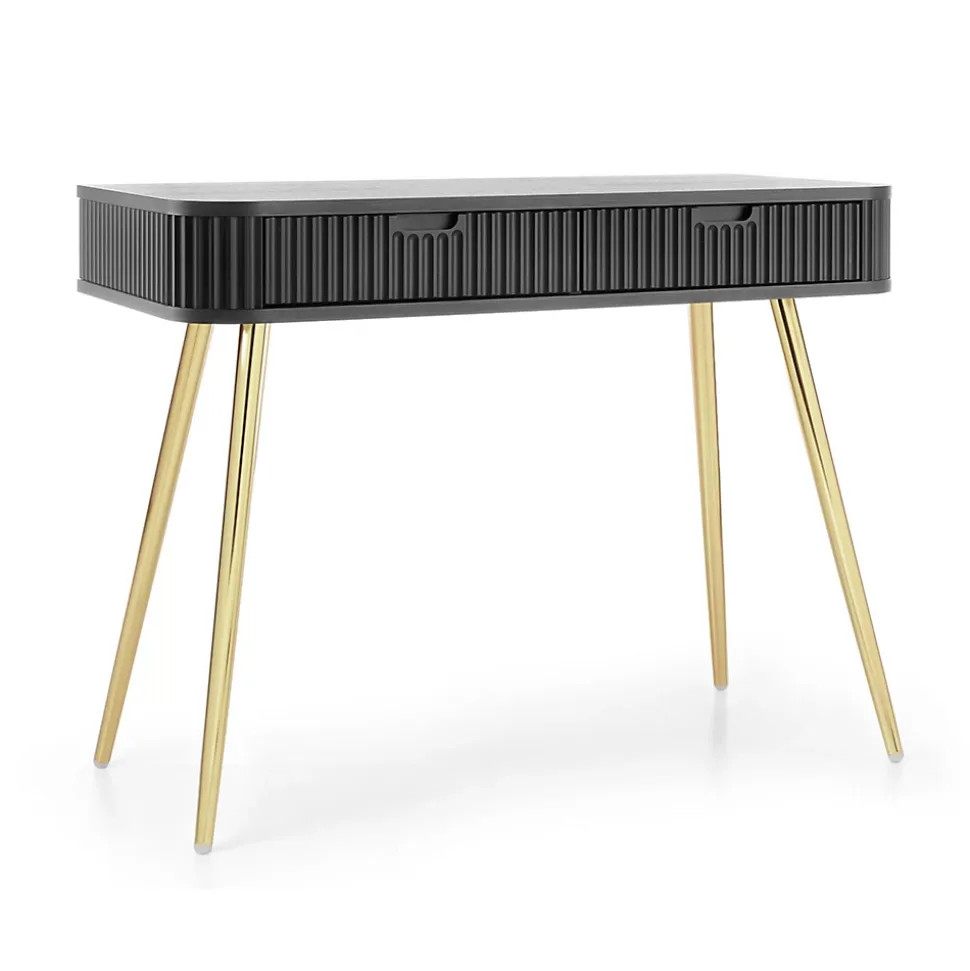 Coiffeuse 2 tiroirs façades laminées noire pieds noirs 110 cm ZOVA