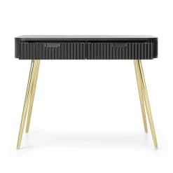Coiffeuse 2 tiroirs façades laminées noire pieds noirs 110 cm ZOVA