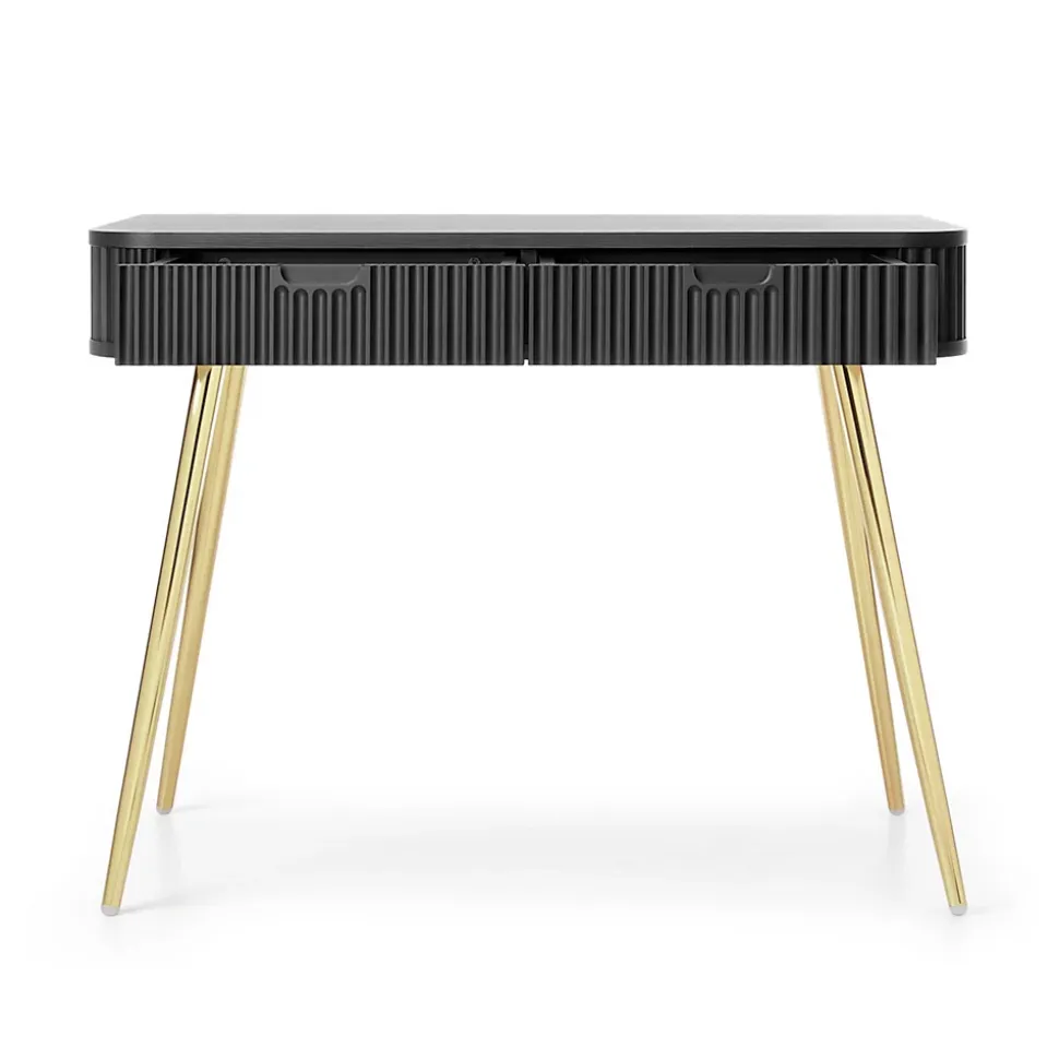 Coiffeuse 2 tiroirs façades laminées noire pieds noirs 110 cm ZOVA