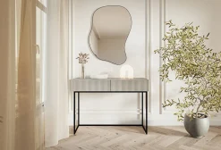 Coiffeuse 2 tiroirs grège pieds noirs 110 cm VELDIO