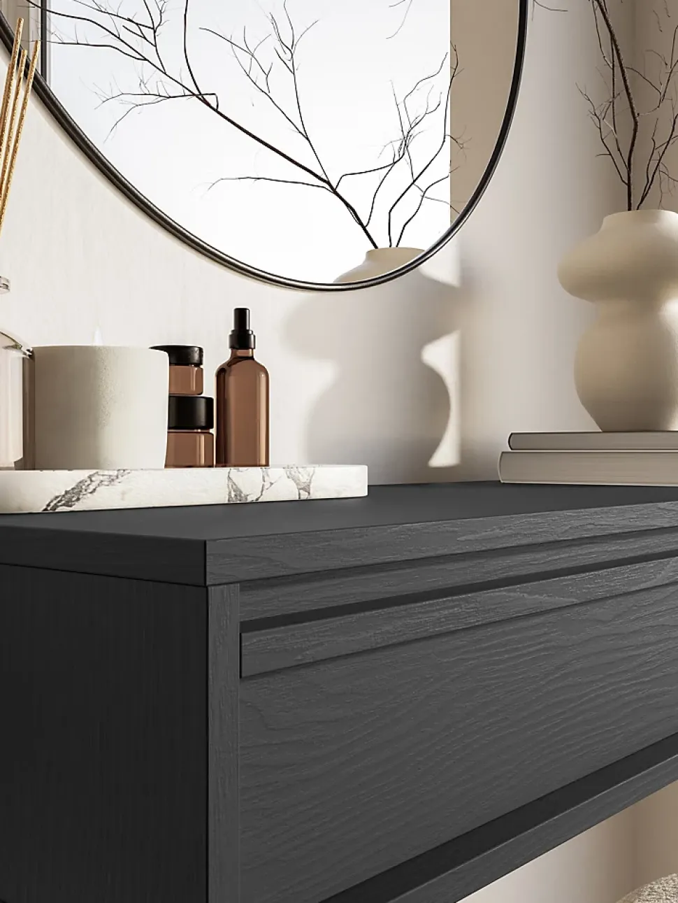 Coiffeuse 2 tiroirs suspendue noire 110 cm EVO