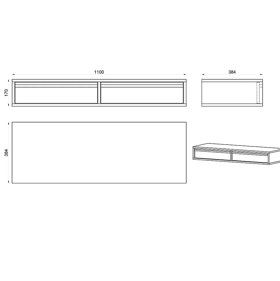 Coiffeuse 2 tiroirs suspendue vert sauge 110 cm EVO