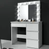 Coiffeuse avec 4 tiroirs et miroir LED coloris blanc - H75 x L94 x P43 cm