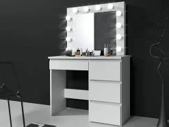 Coiffeuse avec 4 tiroirs et miroir LED coloris blanc - H75 x L94 x P43 cm