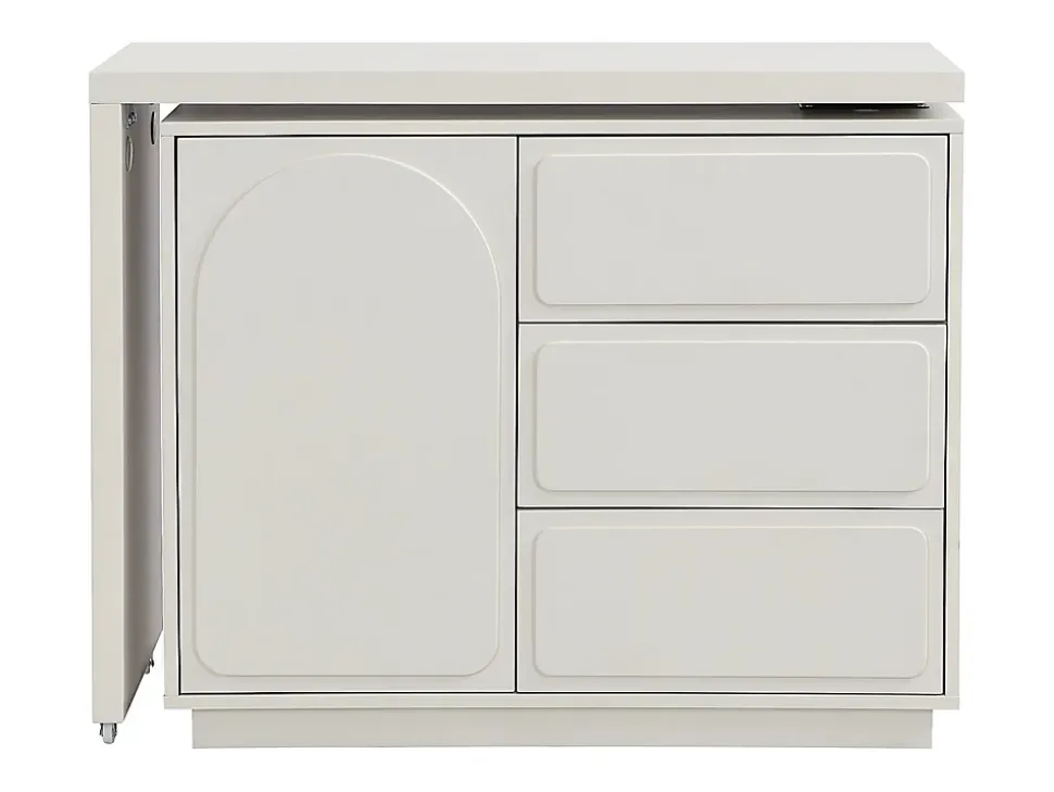 Coiffeuse avec angle pivotant - 3 tiroirs et 1 porte - MDF - Beige - VELANTO