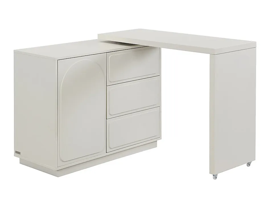 Coiffeuse avec angle pivotant - 3 tiroirs et 1 porte - MDF - Beige - VELANTO