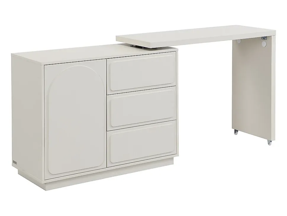 Coiffeuse avec angle pivotant - 3 tiroirs et 1 porte - MDF - Beige - VELANTO