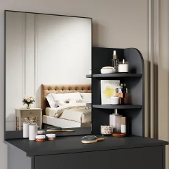 Coiffeuse avec LED Miroir SIRHONA Noir 70x40x140cm Table de Maquillage avec Grands Tiroirs et étagères