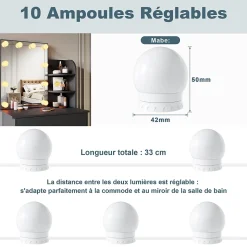 Coiffeuse avec LED Miroir SIRHONA Noir 70x40x140cm Table de Maquillage avec Grands Tiroirs et étagères