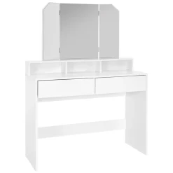 Coiffeuse avec miroir + 2 tiroirs et tabouret de maquillage blanc 100x40x140 cm