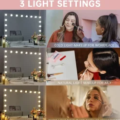 Coiffeuse avec Miroir à Éclairage LED RGB Dimmable Blanc 130cm 11 Tiroirs