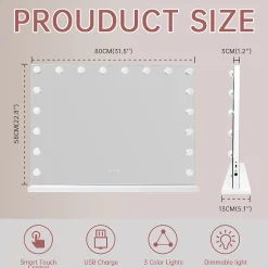 Coiffeuse avec Miroir à Éclairage LED RGB Dimmable Blanc 130cm 11 Tiroirs