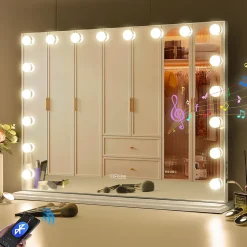 Coiffeuse avec Miroir à Éclairage LED RGB Dimmable Blanc 130cm 11 Tiroirs