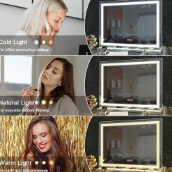 Coiffeuse avec Miroir à Éclairage LED RGB Dimmable Blanc 130cm 11 Tiroirs