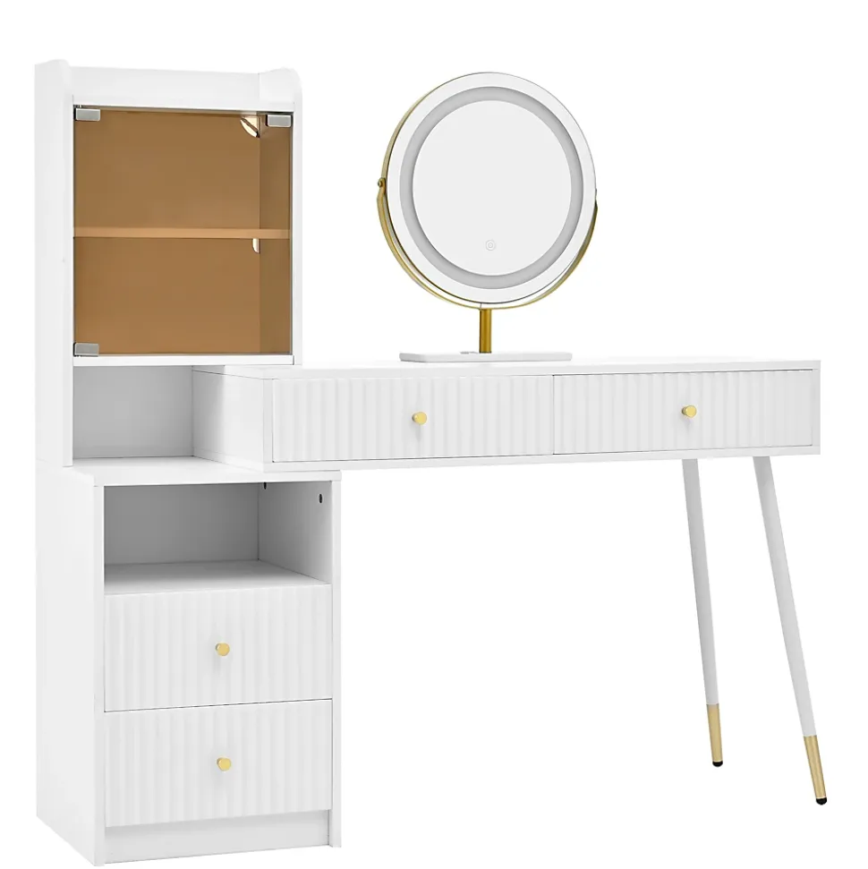 Coiffeuse avec Miroir - ensemble Pratique avec Tiroirs et Sécurité Anti-Basculement, Panneau de Particules, Blanc, L100xP40xH125cm