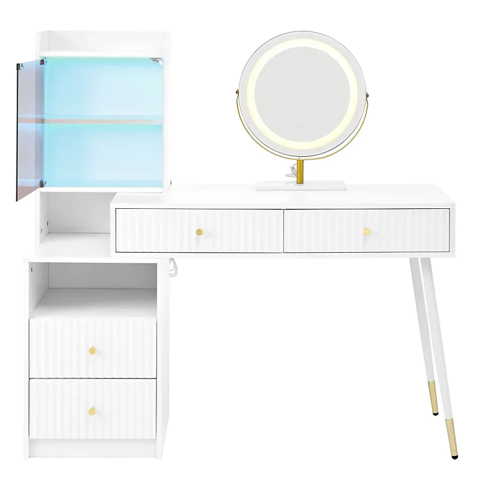 Coiffeuse avec Miroir - ensemble Pratique avec Tiroirs et Sécurité Anti-Basculement, Panneau de Particules, Blanc, L100xP40xH125cm