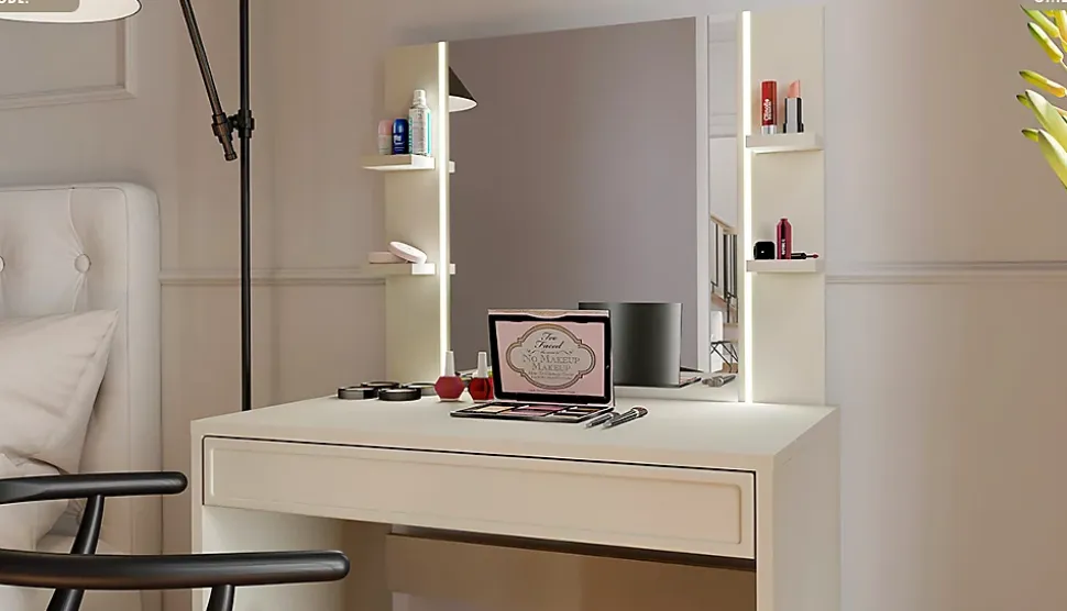 Coiffeuse avec miroir - H.136 x L.80 x P.40 - CODE - CACHEMIRE