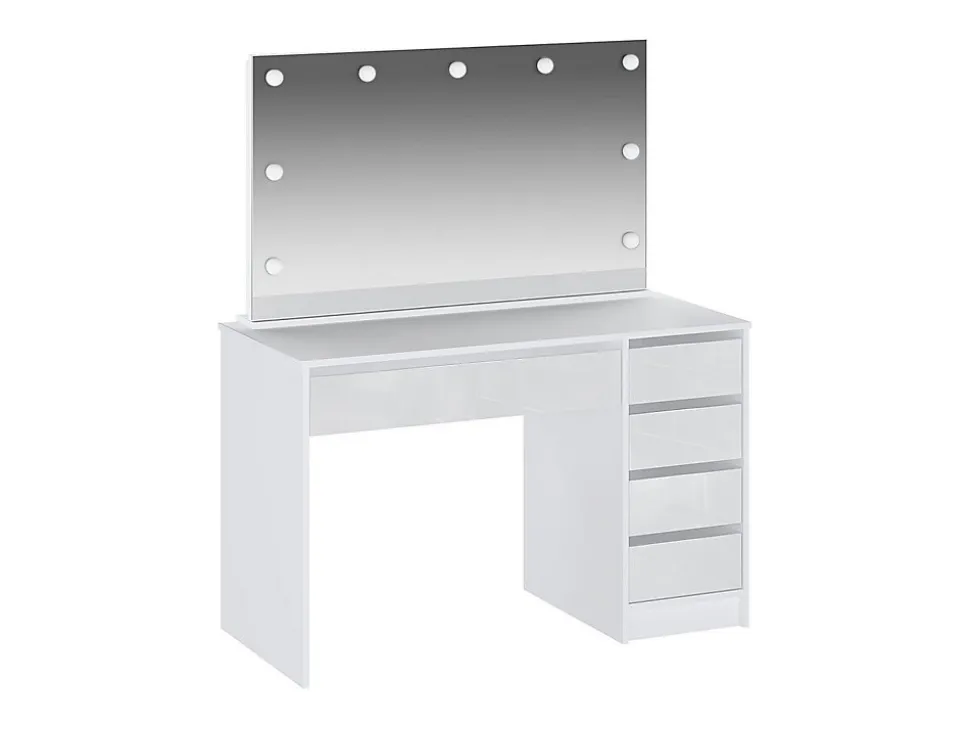 Coiffeuse avec miroir à LEDs - 5 tiroirs - Blanc brillant - JENEMI