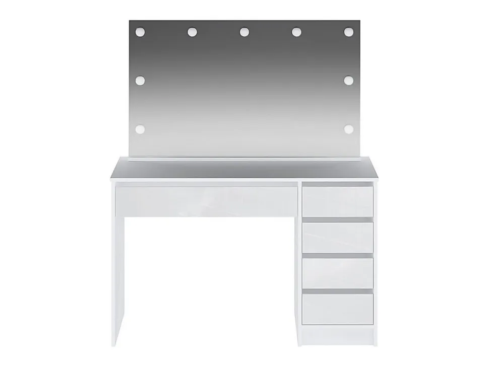 Coiffeuse avec miroir à LEDs - 5 tiroirs - Blanc brillant - JENEMI