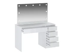 Coiffeuse avec miroir à LEDs - 5 tiroirs - Blanc brillant - JENEMI