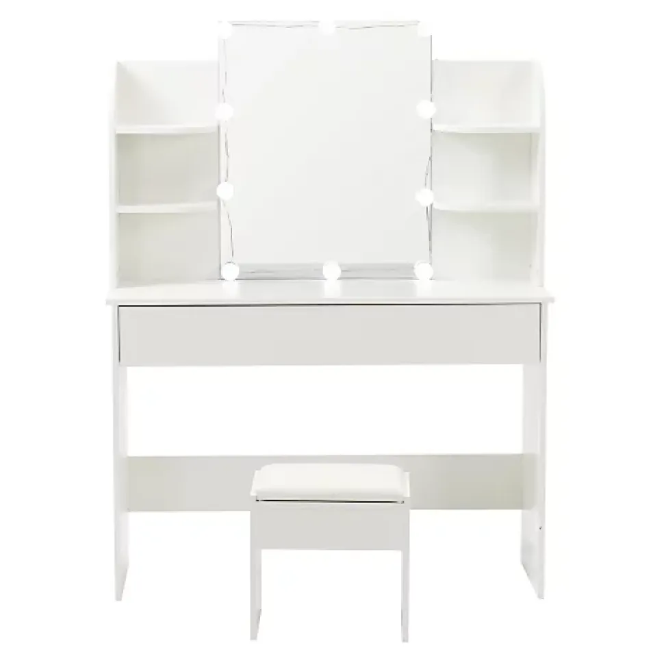 Coiffeuse Avec Miroir Éclairage LED 3 Tons 105x40x130cm, Rangement D'angle, Tiroirs 3 Compartiments