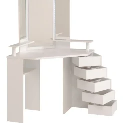 Coiffeuse avec miroir, éclairage intégré, étagère, 5 tiroirs blanc Volage
