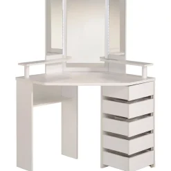 Coiffeuse avec miroir, éclairage intégré, étagère, 5 tiroirs blanc Volage