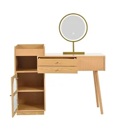 Coiffeuse avec Miroir de Maquillage LED Tiroirs et Meuble Latéral 120x 40x 90 cm