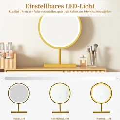Coiffeuse avec Miroir de Maquillage LED Tiroirs et Meuble Latéral 120x 40x 90 cm