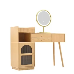 Coiffeuse avec Miroir de Maquillage LED Tiroirs et Meuble Latéral 120x 40x 90 cm
